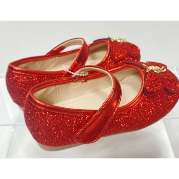 Girls Red Ballet Flats, Cute Baby Toddler Sparkly Butterfly Shoes, Size 7, New - Picture 6 of 10